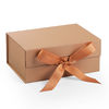 Die Cut 4C Light Brown Foldable Paper Box With Silk Ribbon