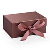 Die Cut 4C Light Brown Foldable Paper Box With Silk Ribbon