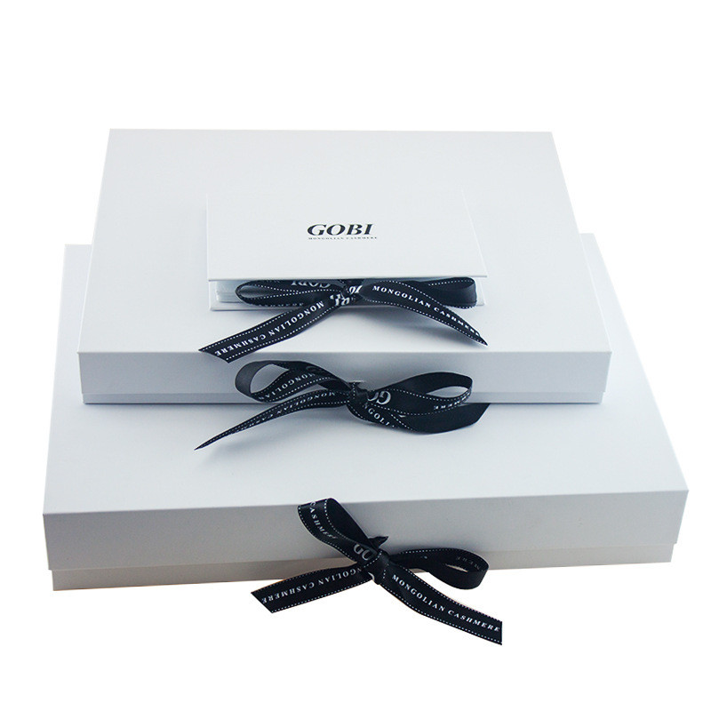 OEM ODM Black Ribbon White Foldable Paper Box For Wedding Dress